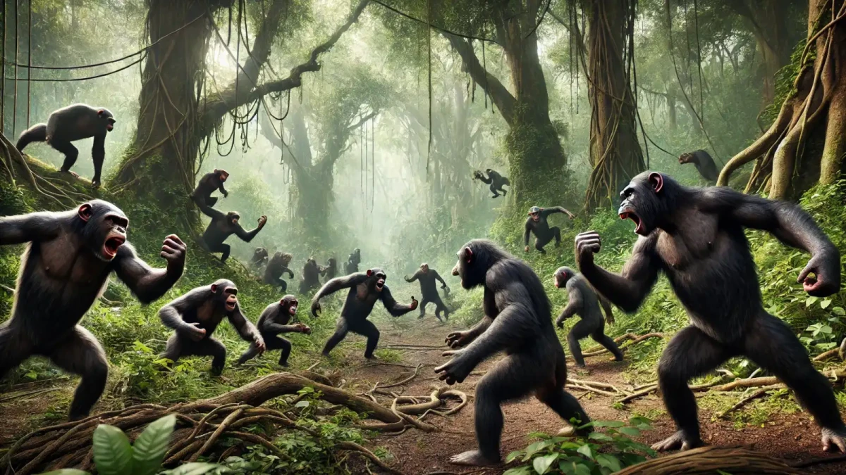 VÁLKA ŠIMPANZŮ, aneb když se šimpanzi snaží snížit na úroveň lidí