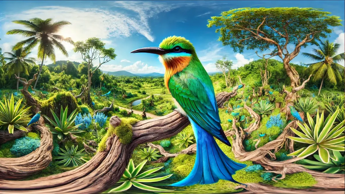 Vlha modroocasá, barevný drahokam jižní a jihovýchoní Asie. Příbuzná našemu ledňáčku.